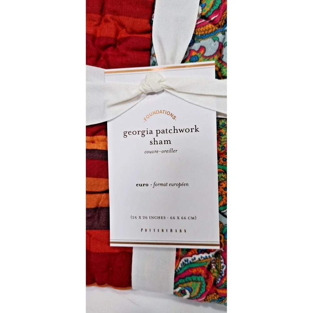 Pottery Barn Georgia Patchwork Euro Sham 26x26 Quilted Cotton Paisley Red‎ Multi